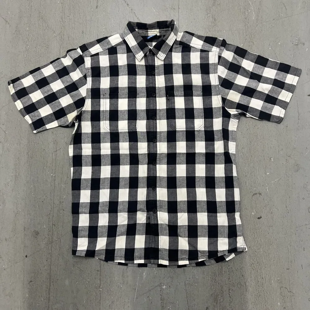 Kavu Men's Plaid Black and White Short Sleeve Button Up Shirt Size Large